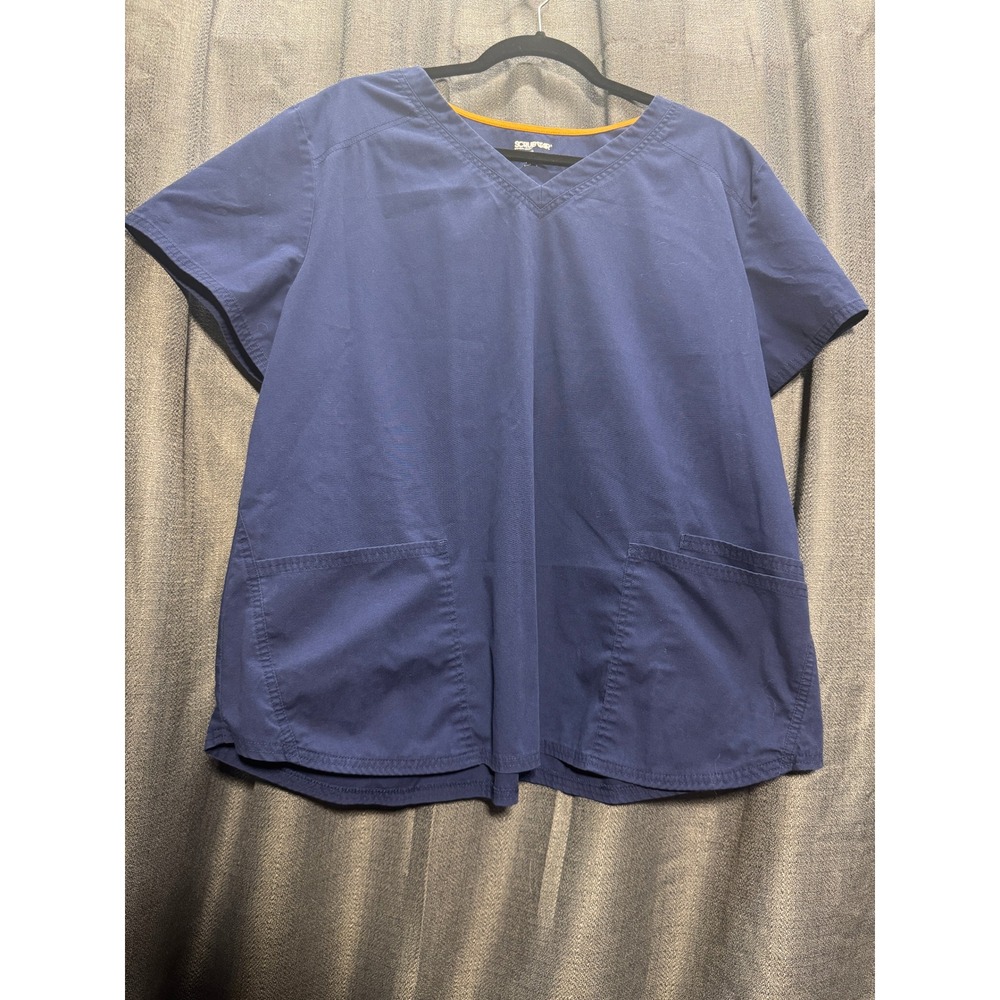 Scrubstar Scrub Top V-Neck‎ Short Sleeve Pockets Medical Uniform Blue XXL